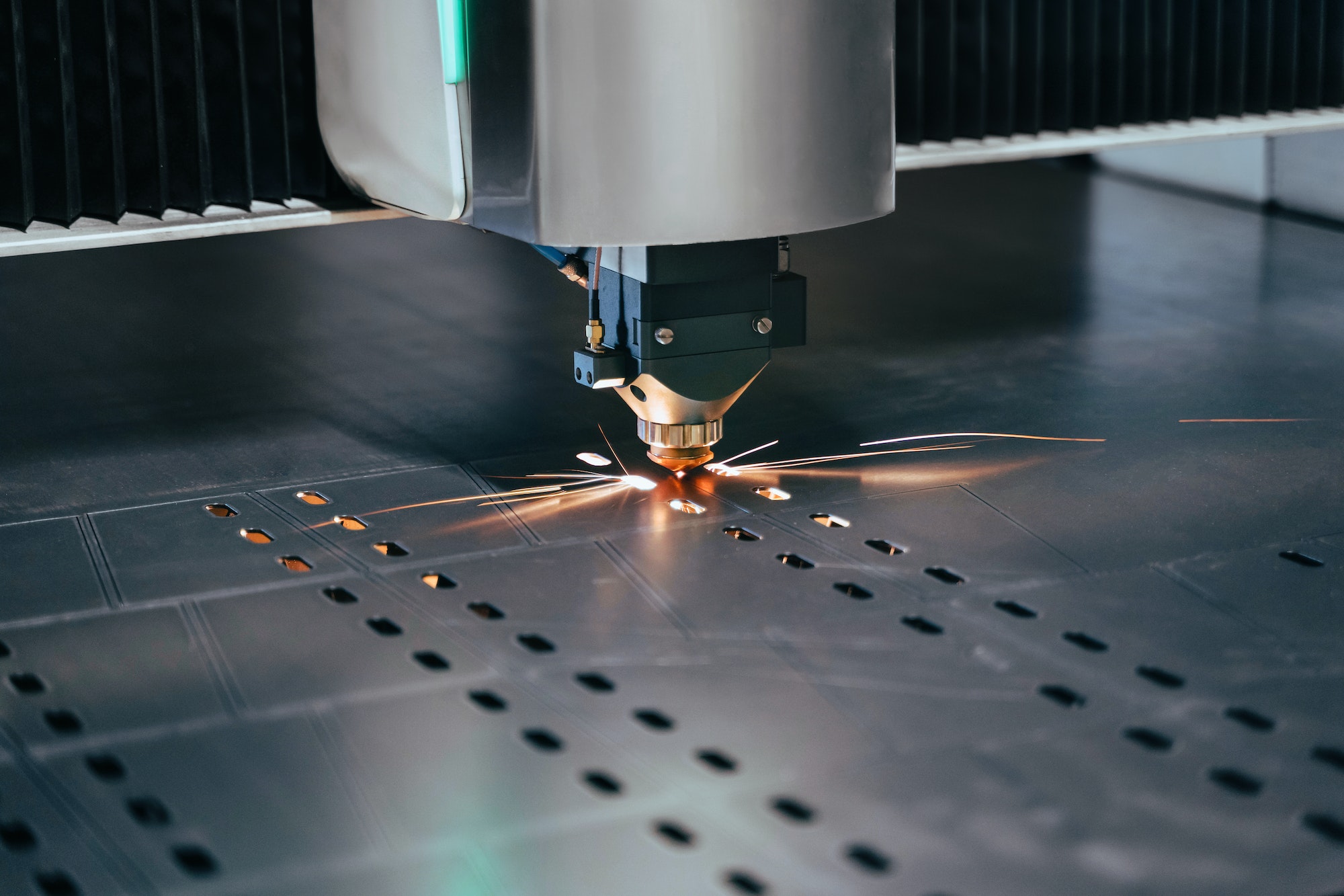 laser cutting mashine CNC with flying sparks